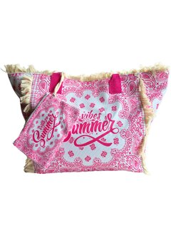 Beach bag-Strand tas-Summer vibes-Franje-Bohemian style-Ibiza style-52cmx35cmx17cm-Fuchsia