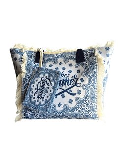 Beach bag-Strand tas-Summer vibes-Franje-Bohemian style-Ibiza style-52cmx35cmx17cm-Navy