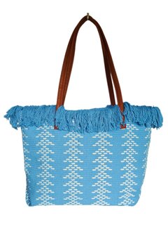 Beach bag-schoudertas-strandtas-Aztek print-100% katoen-48cmx34cmx15cm-Blauw