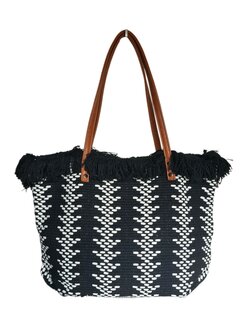 Beach bag-schoudertas-strandtas-Aztek print-100% katoen-48cmx34cmx15cm-Zwart