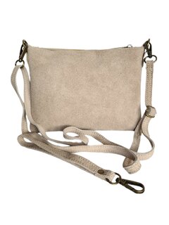 Giuliano-Tas-Schouder-crossbody-Clutch-Suède-Echt leer-22cmx16cmx4cm-Beige