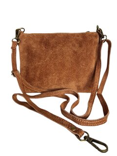 Giuliano-Tas-Schouder-crossbody-Clutch-Suède-Echt leer-22cmx16cmx4cm-Camel