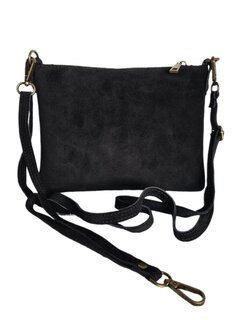 Giuliano-Tas-Schouder-crossbody-Clutch-Suède-Echt leer-22cmx16cmx4cm-Zwart