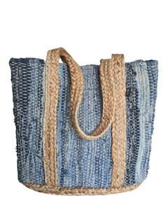 Kbas-Schouder tas-Shopper-Geweven-Jeans-Jute- Handmade in Spain-Light Jeans-34cmx46cmx16cm