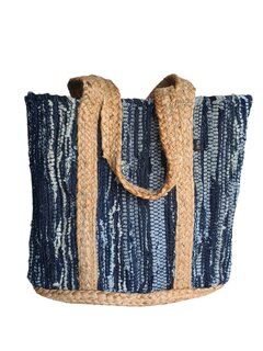 Kbas-Schouder tas-Shopper-Geweven-Jeans-Jute- Handmade in Spain-Dark Jeans-34cmx46cmx16cm