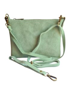 Giuliano-Tas-Schouder-crossbody-Clutch-Suède-Echt leer-22cmx16cmx4cm-Licht groen