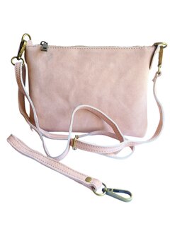 Giuliano-Tas-Schouder-crossbody-Clutch-Suède-Echt leer-22cmx16cmx4cm-Licht roze