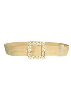 Elastische riem- Stretch-Schelpjes-Geweven-Ibiza style-Bohemian style-Boho style- Licht naturel-90 cm >150cm