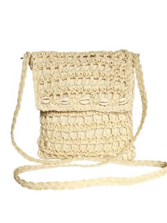 Tasje-Raffia-Gehaakt-Schelpjes-Naturel-Bohemian style-Ibiza style-Boho style-Riet-Zeegras-24cmx21cmx1cm