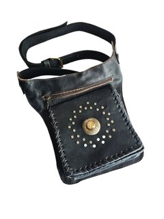 Festival-tasje-Crossbody tasje-Echt leer-Steen-Bohemian style-Boho style-Gypsy style-kleur 3-18cmx23cmx5cm