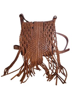 Festival-tasje-Crossbody tasje-Echt leer-Fringe-Bohemian style-Boho style-Gypsy style-Dark Camel-18cmx21cmx5cm