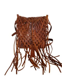 Festival-tasje-Crossbody tasje-Echt leer-Fringe-Bohemian style-Boho style-Gypsy style-Dark Cognac-18cmx21cmx5cm