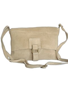 Made in Italy-Crossbody-Schouder tas-Suède-Leer-klep-Beige-25cmx17cmx1cm