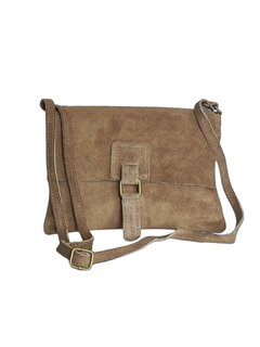Made in Italy-Crossbody-Schouder tas-Suède-Leer-klep-Dark Taupe-25cmx17cmx1cm