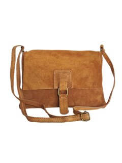 Made in Italy-Crossbody-Schouder tas-Suède-Leer-klep-Cognac-25cmx17cmx1cm