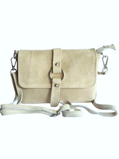 Made in Italy-Schouder tas-Crossbody- Tas-Suède-Leer-klep-Ring-Beige-22cmx15cmx4,5cm