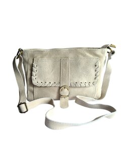 Made in Italy-Schouder tas-Crossbody- Tas-Suède-Leer-Voorvak-Gesp-Beige-27cmx17cmx6cm