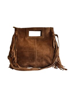 Made in Italy-Crossbody-Schouder tas-Handvat-Suède-Leer-Fringe-Bruin-27cmx25cmx5cm