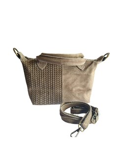 Made in Italy-Schoudertas-Handtas- Groot-Suède-Echt leer-Fringe-34cmx25cmx15cm-Bruin