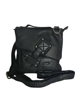Ven Tomy-Schoudertas-crossbody-Hoogwaardig leer-Gewassen leer- Soepel leer-Vintage-Zwart-19cmx19cmx7cm