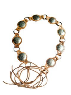 Riem-Knoopriem-Echt Leer-Bohemian-Boho style- Munten- Camel-Breed 5cm x 60cm koord-85 cm riem-60cm koord