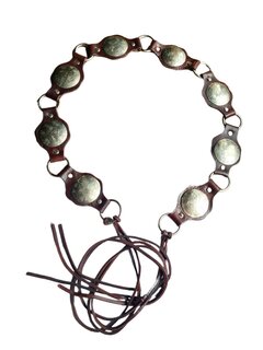 Riem-Knoopriem-Echt Leer-Bohemian-Boho style- Munten- Bruin-Breed 5cm x 60cm koord-85 cm riem-60cm koord