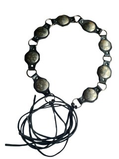 Riem-Knoopriem-Echt Leer-Bohemian-Boho style- Munten- Zwart-Breed 5cm x 60cm koord-85 cm riem-60cm koord