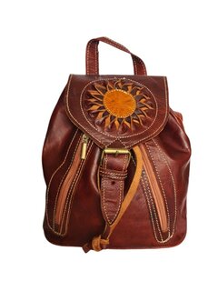 Festival Rugzak- Rugzak-Echt leer-Sun-Bohemian style-Boho style-Gypsy style-Bruin-29,5cmx25cmx10cm