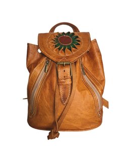 Festival Rugzak- Rugzak-Echt leer-Sun-Bohemian style-Boho style-Gypsy style-Camel-28cmx24cmx10cm