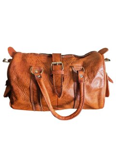 Schoudertas-crossbody-Echt leer-Handmade in Marokko-Vintage look-Bowlingbal model-30cmx18cmx15cm-Cognac