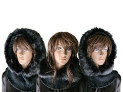 Capuchon Sjaal-Col sjaal-Sjaal-Muts-Grof gebreid-Imitatie bont-Superzacht-Warm-Fluffy- Stijlvol-One size-Zwart