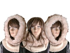 Capuchon Sjaal-Col sjaal-Sjaal-Muts-Grof gebreid-Imitatie bont-Superzacht-Warm-Fluffy- Stijlvol-One size-Beige