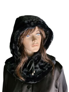 Capuchon sjaal- Col sjaal-Bivak muts-In style-Muts&col-Soft teddy-Soft touch-Gevoerd-Superzacht-Warm-One size-Zwart